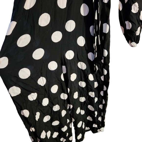 Asos design black white poka  dot long sleeve wide leg jumpsuit romper pants - Picture 3 of 10